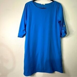 Anthropologie Everly bright blue dress w/3/4th sleeves, Sz S. Preowned.